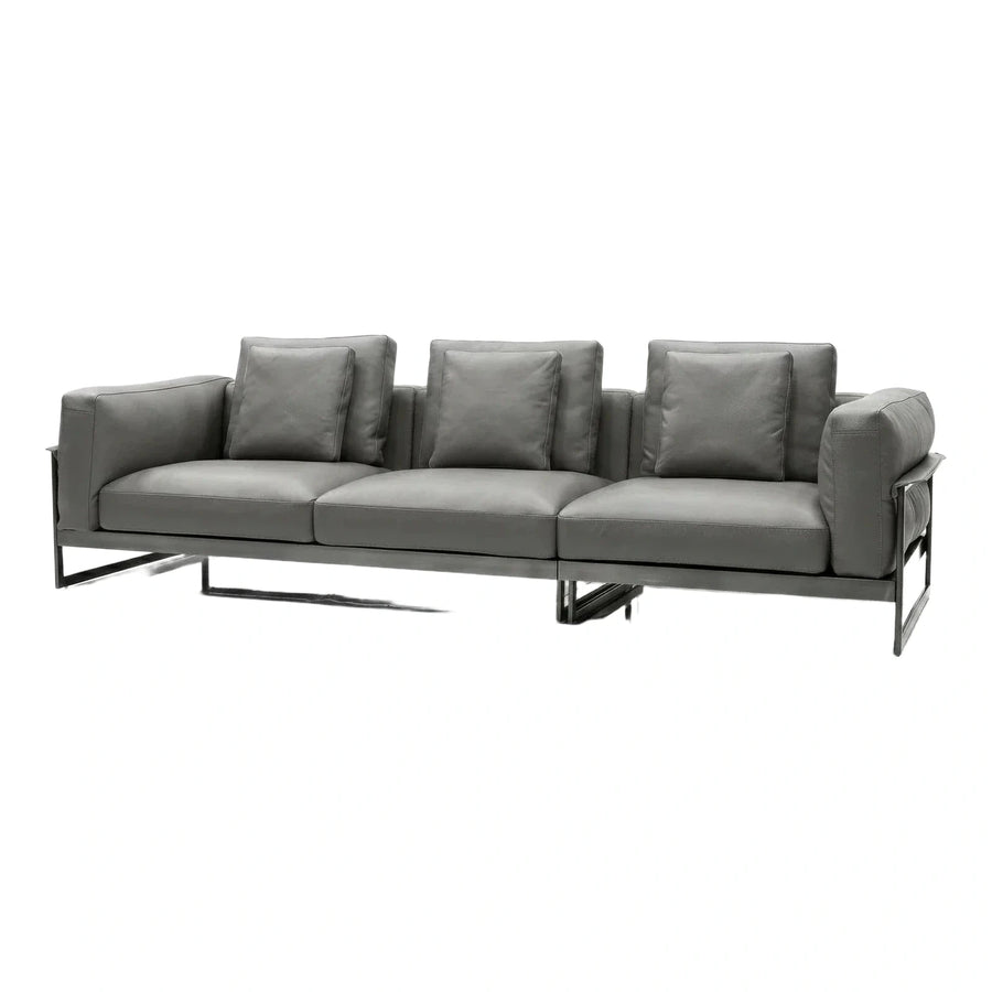 Modern Grey Leather Sofa with Metal Frame