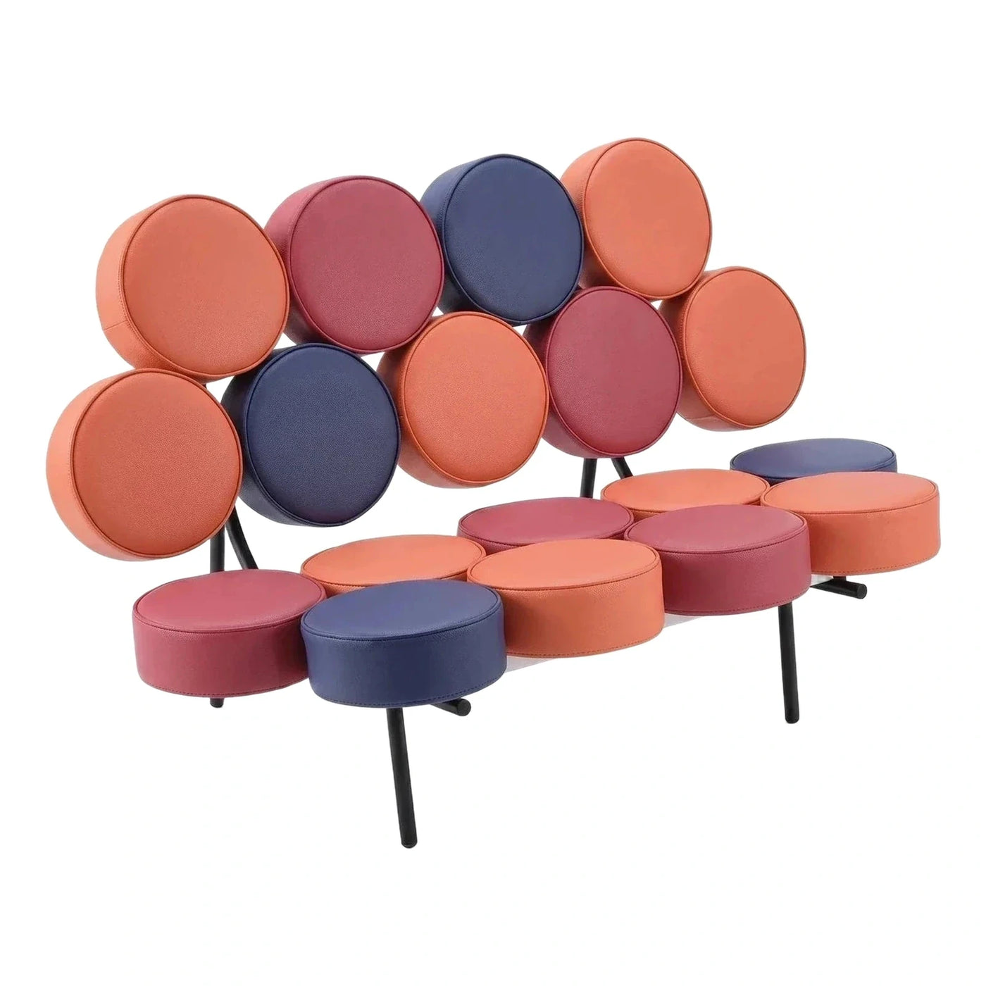 Modern Multi-Color Circular Leather Sofa with Metal Legs