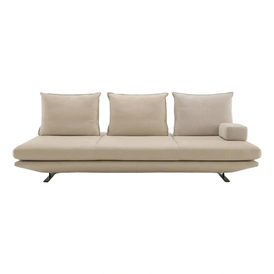 Modern Beige Leather Three-Seater Sofa with Low Profile
