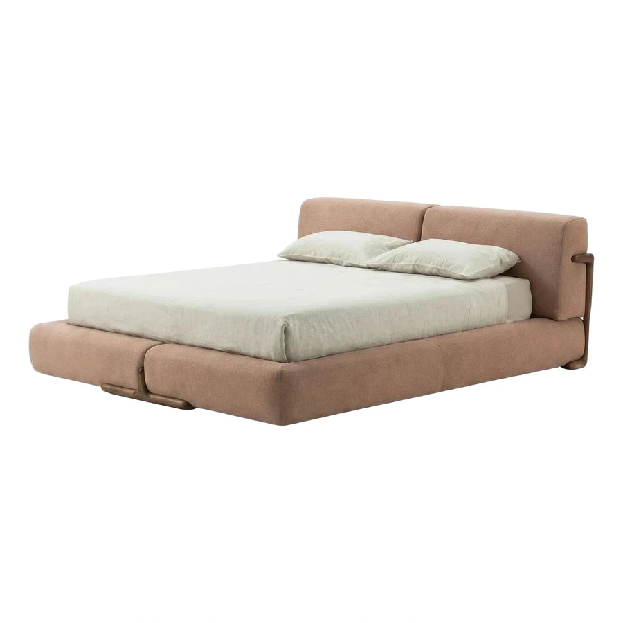 Modern Beige Upholstered Bed with Split Headboard