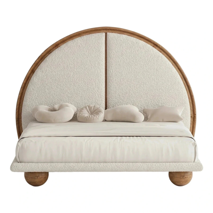 Arched Boucle Platform Bed with Wooden Frame