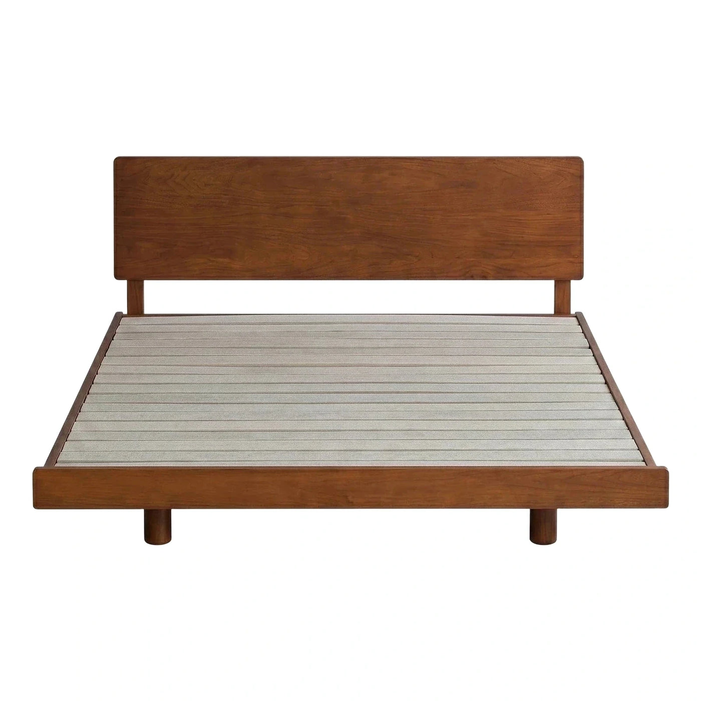 Walnut Wood Platform Bed with Rectangular Headboard