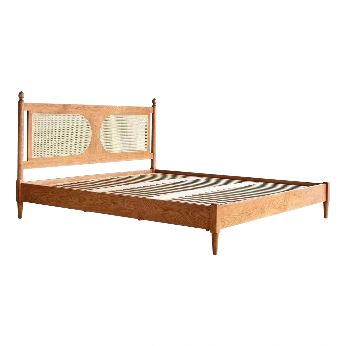Solid Wood Bed Frame with Cane Headboard