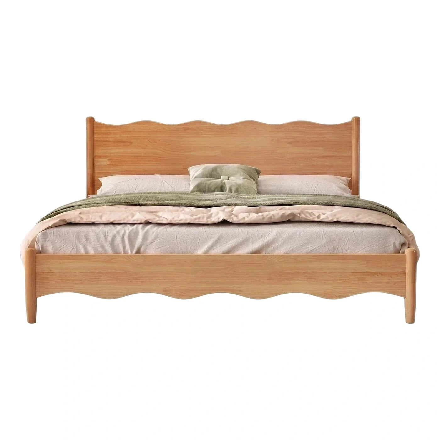 Natural Wood Bed Frame with Wavy Headboard