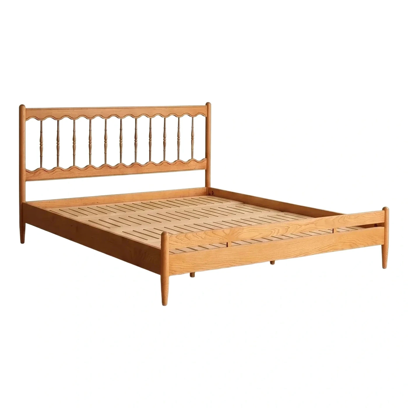 Natural Wood Spindle Headboard Platform Bed Frame