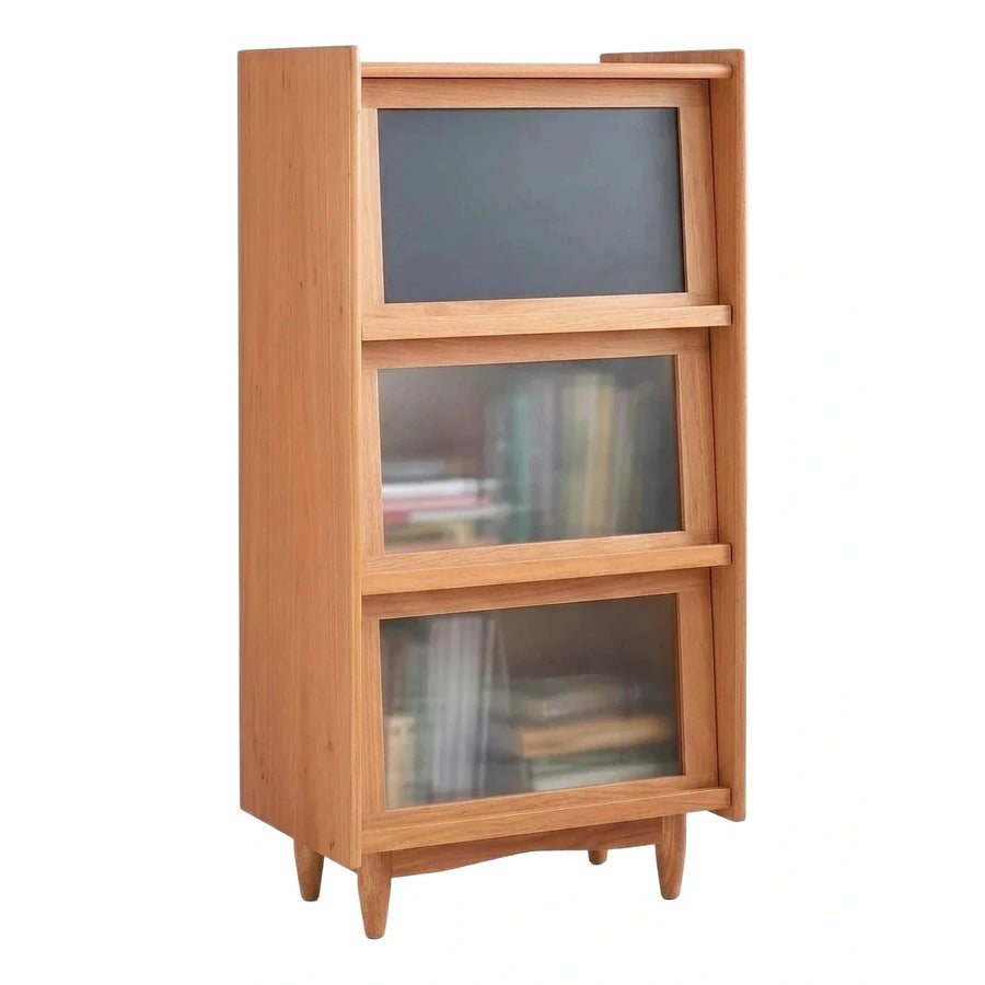 Natural Wood Three-Section Sliding Door Storage Cabinet