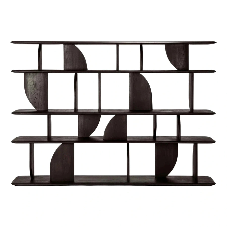 Dark Wood Sculptural Asymmetrical Open Shelving Unit