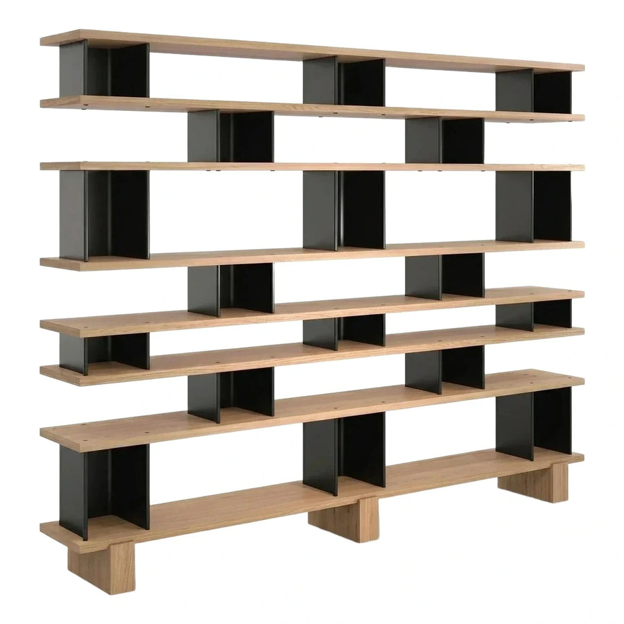 Modern Light Wood and Black Open Bookcase