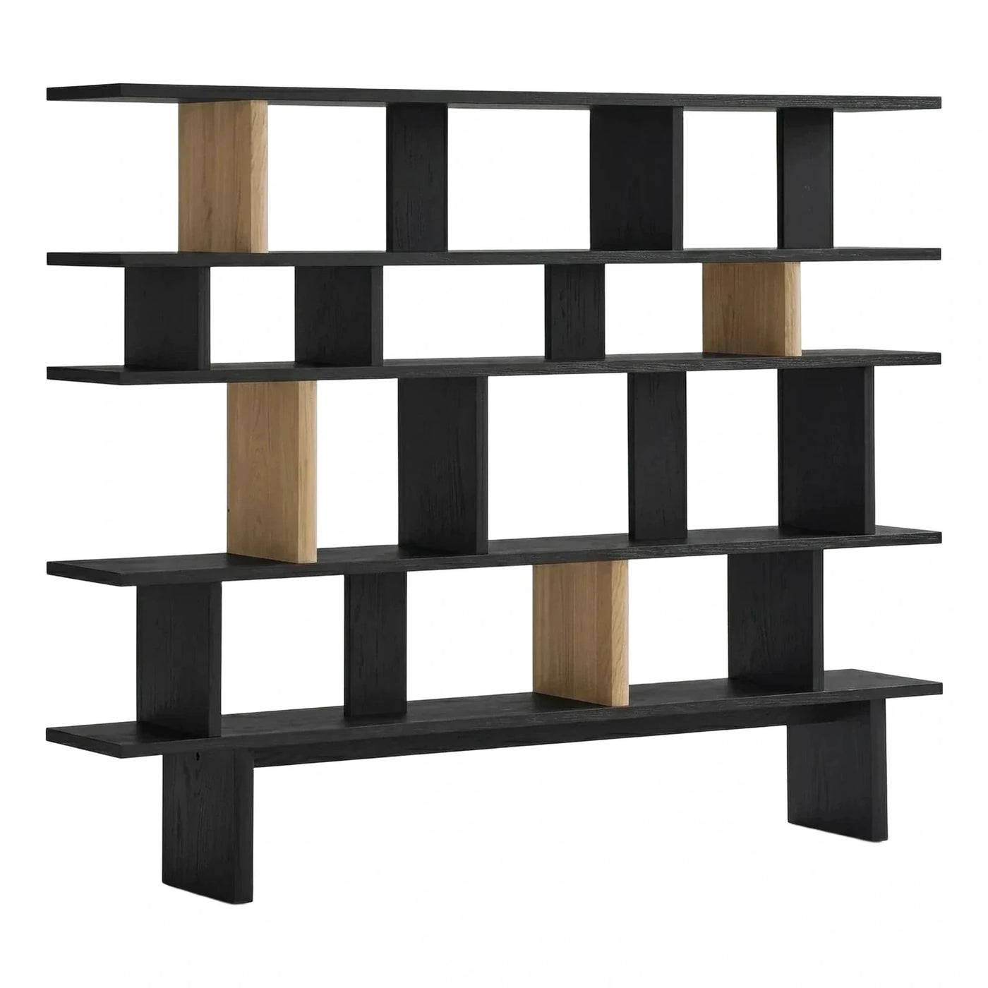 Modern Black and Natural Wood Geometric Bookcase