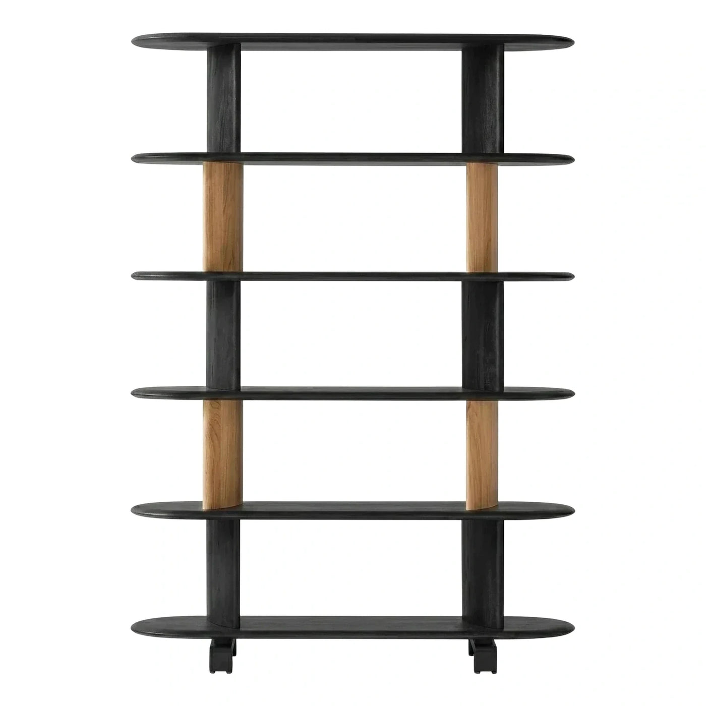 Modern Two-Tone Black and Wood Oval Bookcase