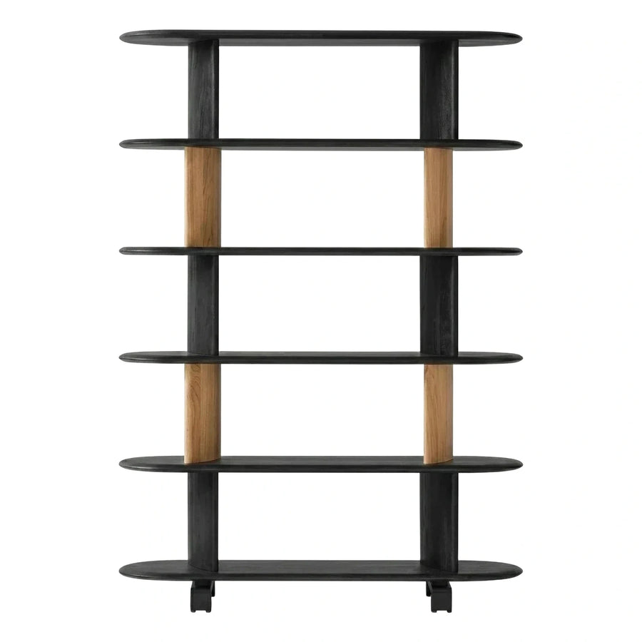 Modern Two-Tone Black and Wood Oval Bookcase