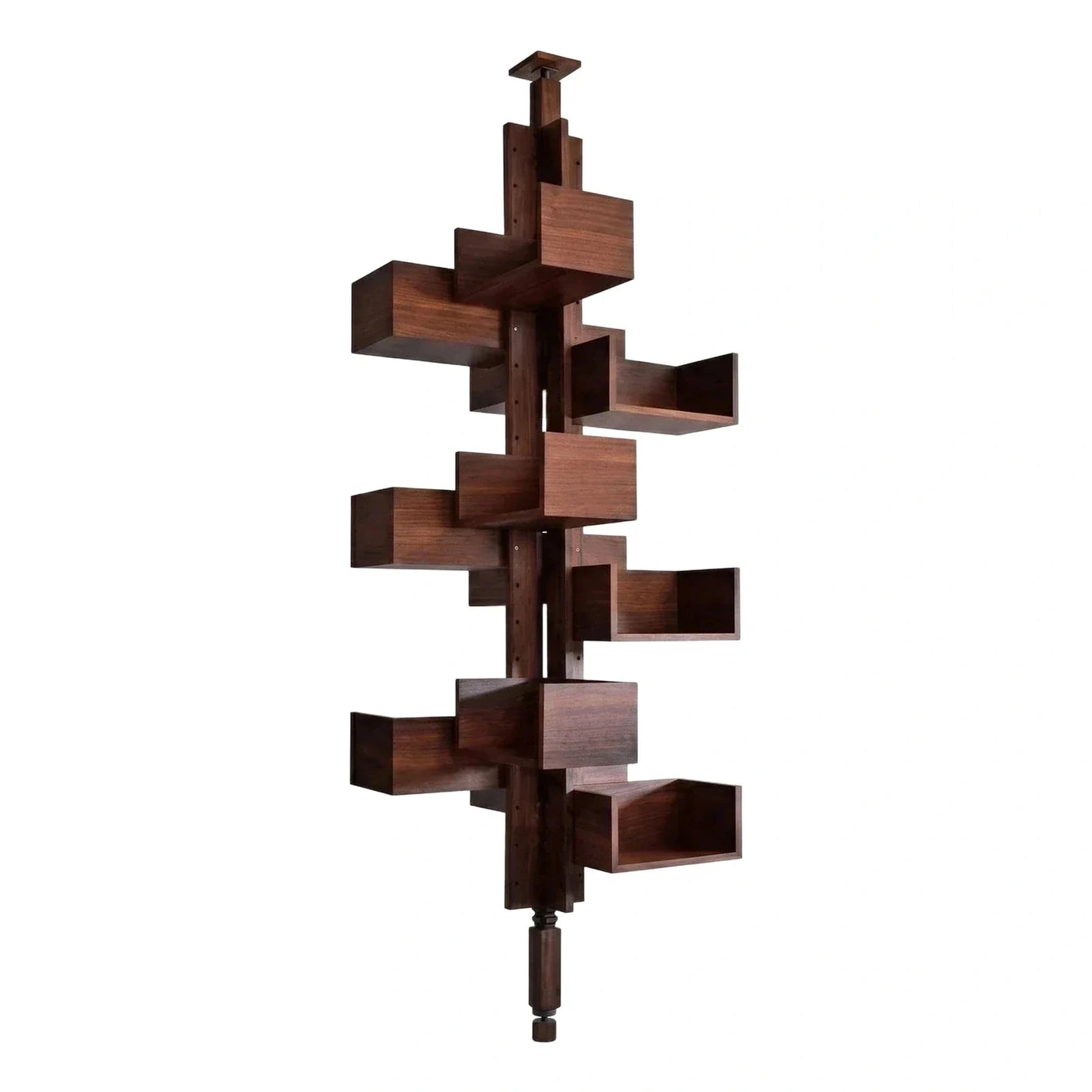 Dark Wood Asymmetrical Floor-to-Ceiling Bookshelf