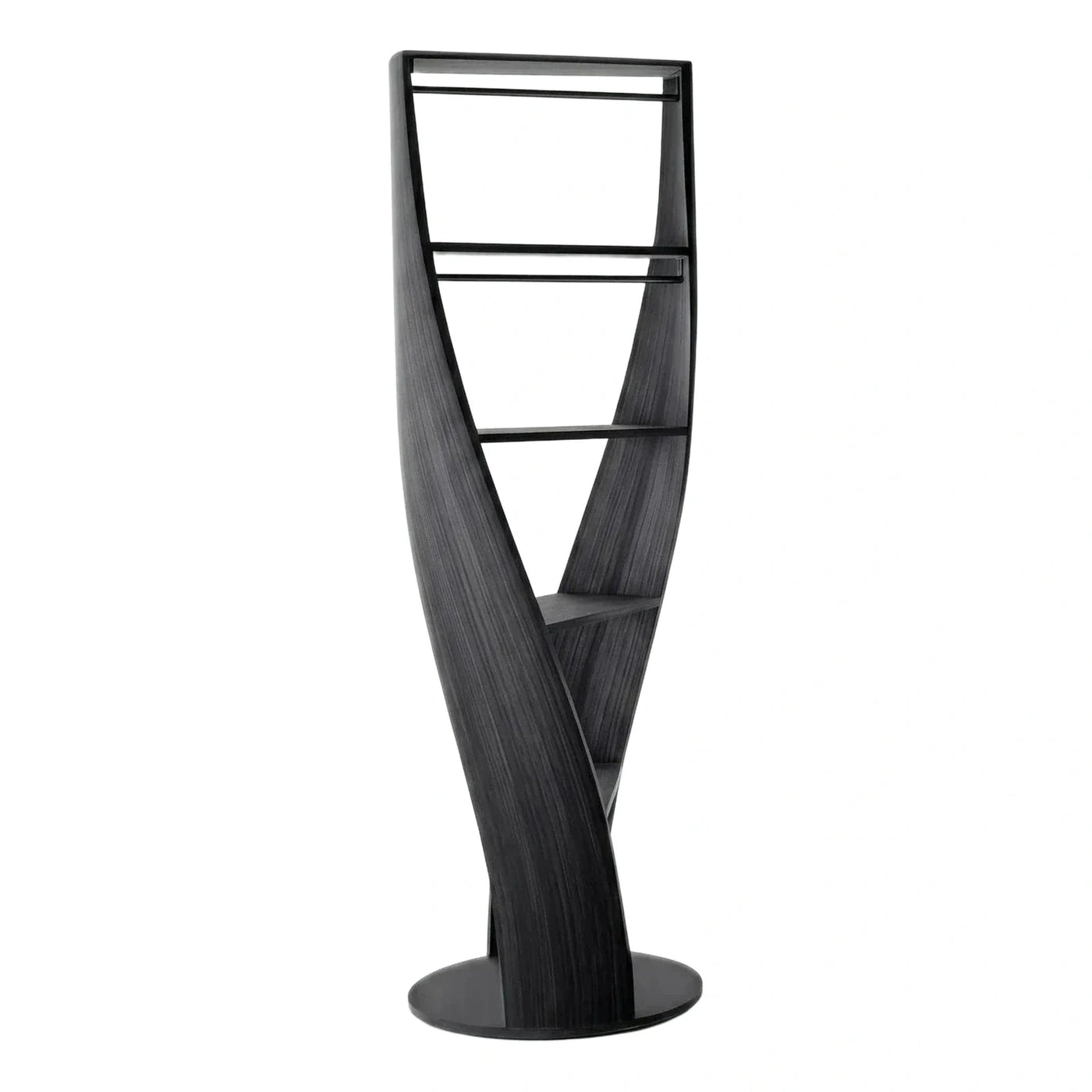 Modern Black Twisted Helical Wood Bookcase