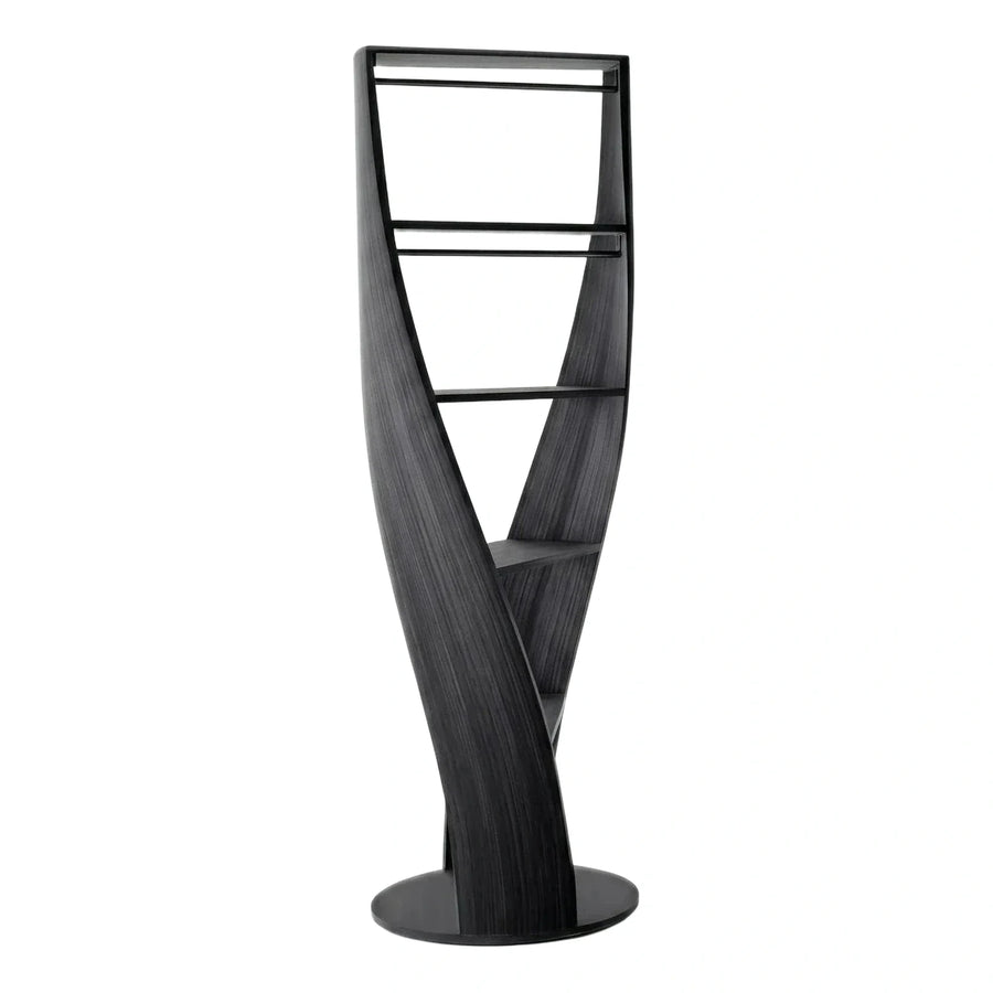 Modern Black Twisted Helical Wood Bookcase