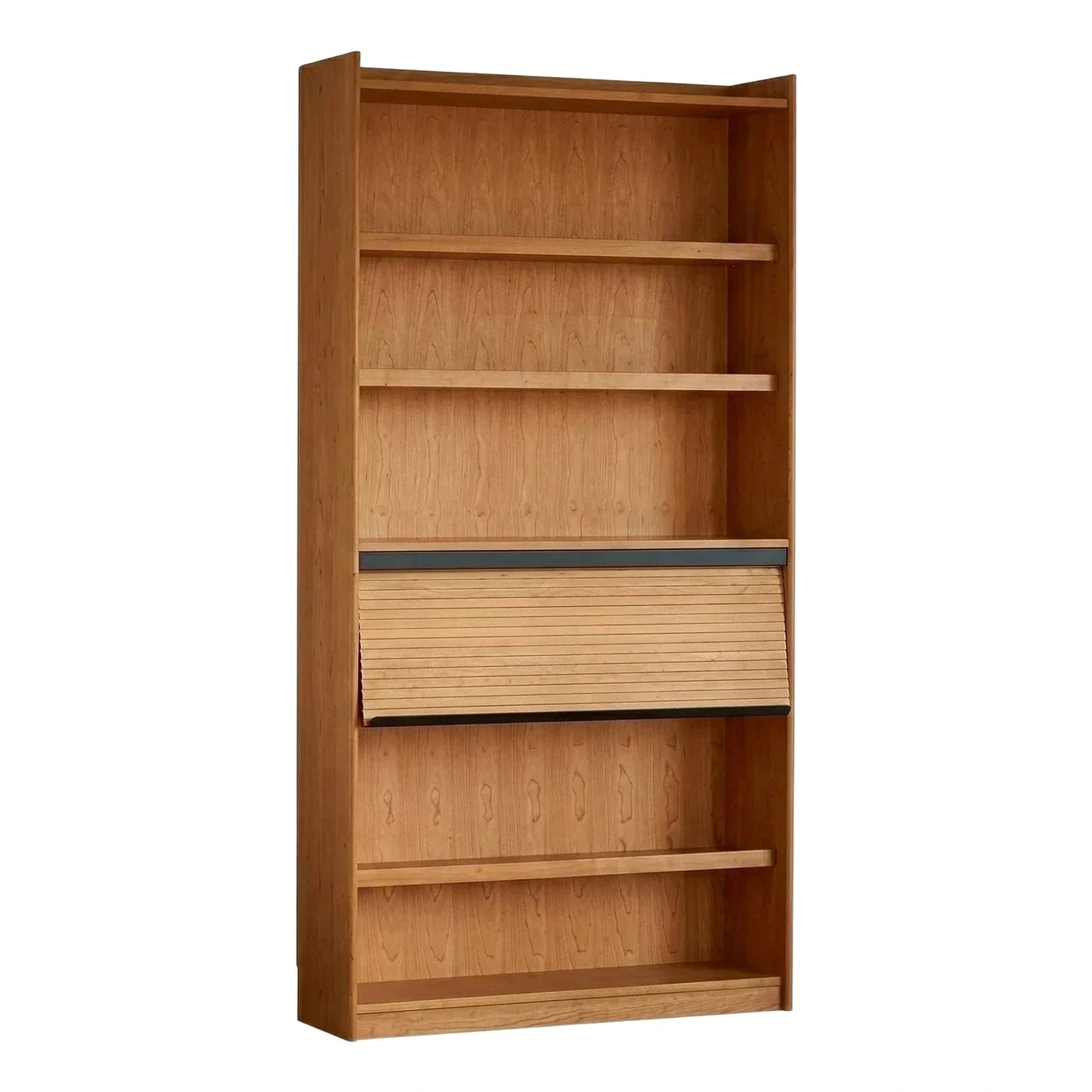 Natural Wood Bookcase with Tambour Door Storage