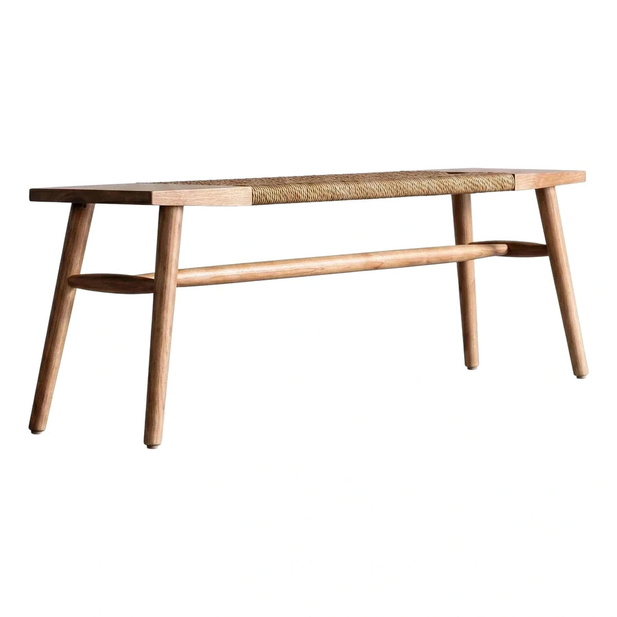 Light Wood Bench with Woven Rattan Seat