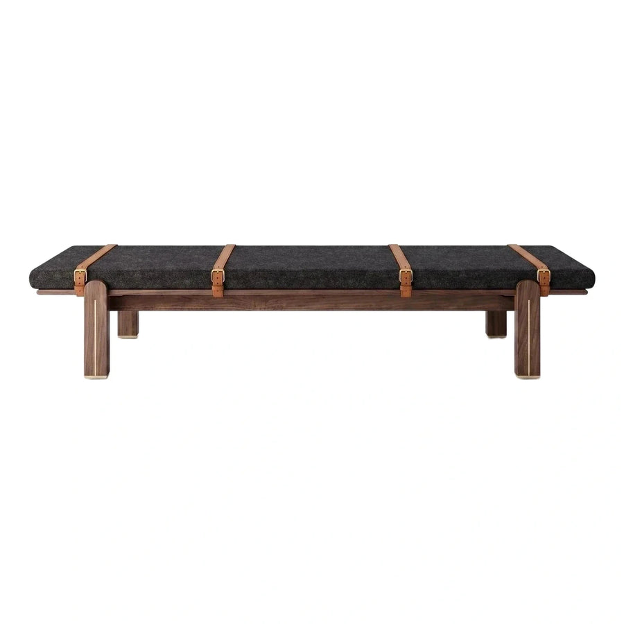 Modern Dark Wood Bench with Leather Straps