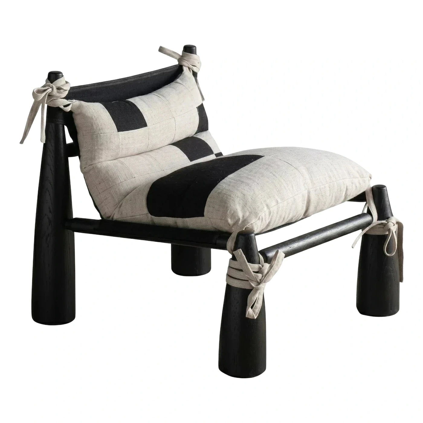 Modern Black Wood Lounge Chair with Color Block Cushions