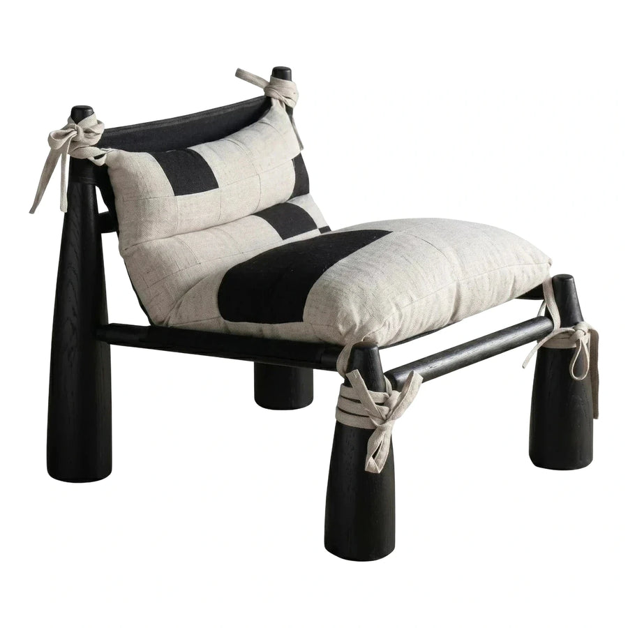 Modern Black Wood Lounge Chair with Color Block Cushions