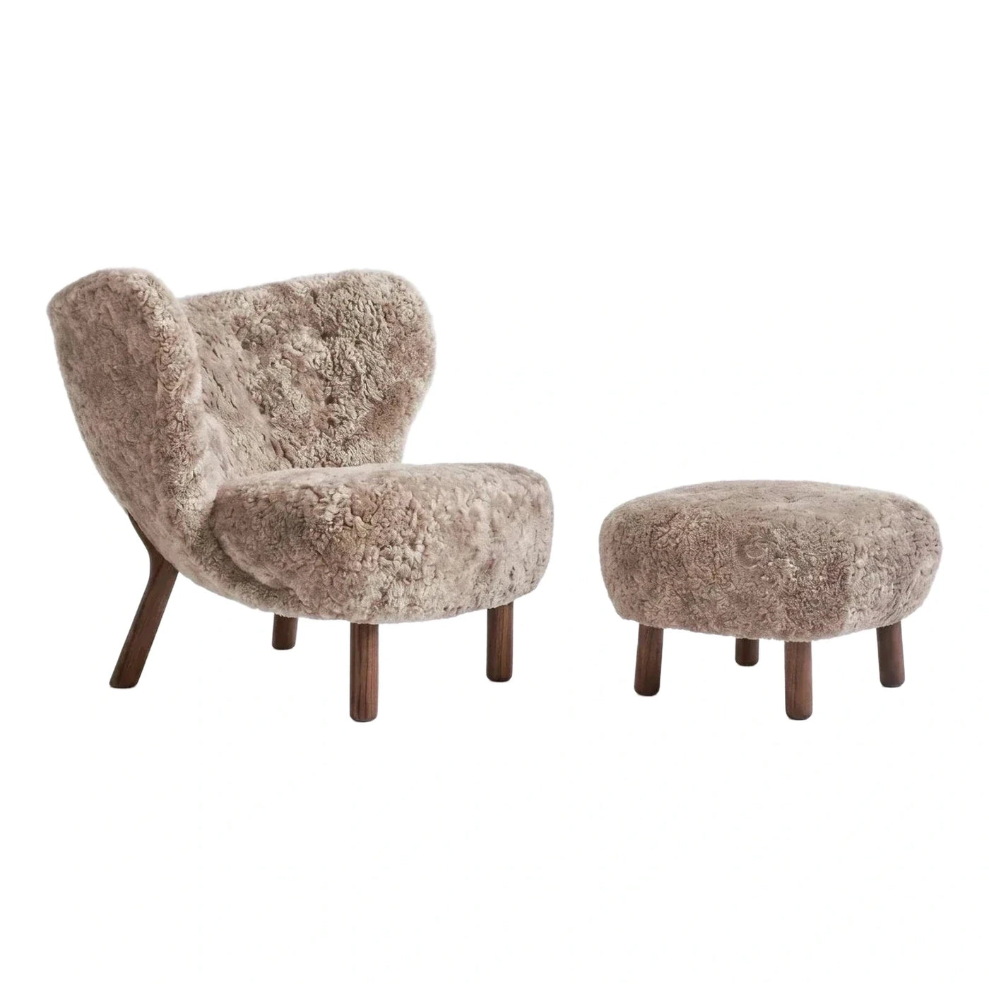 Beige Boucle Lounge Chair and Ottoman Set