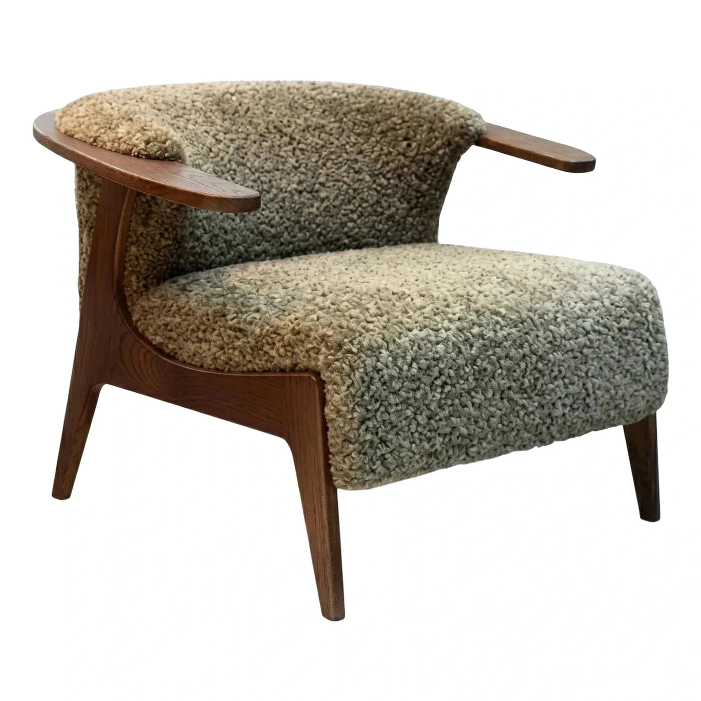 Textured Boucle Lounge Chair with Wooden Frame