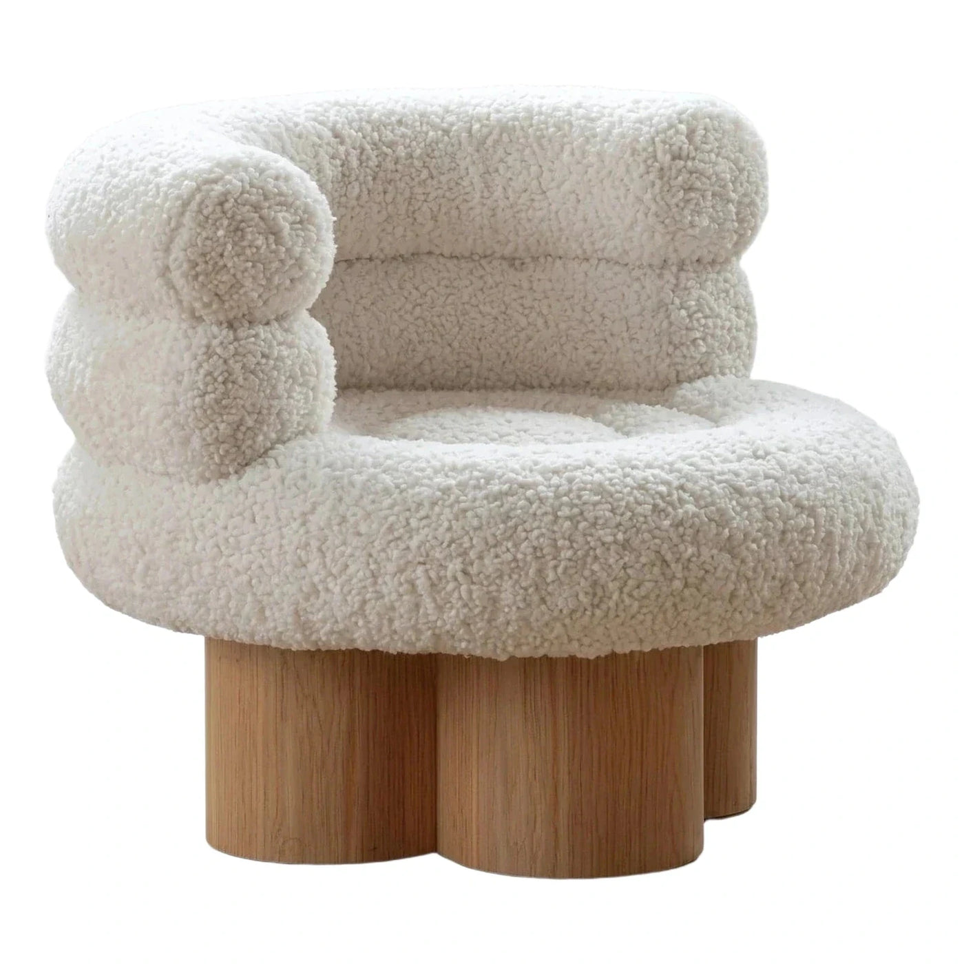 Cream Boucle Tub Chair with Wooden Base