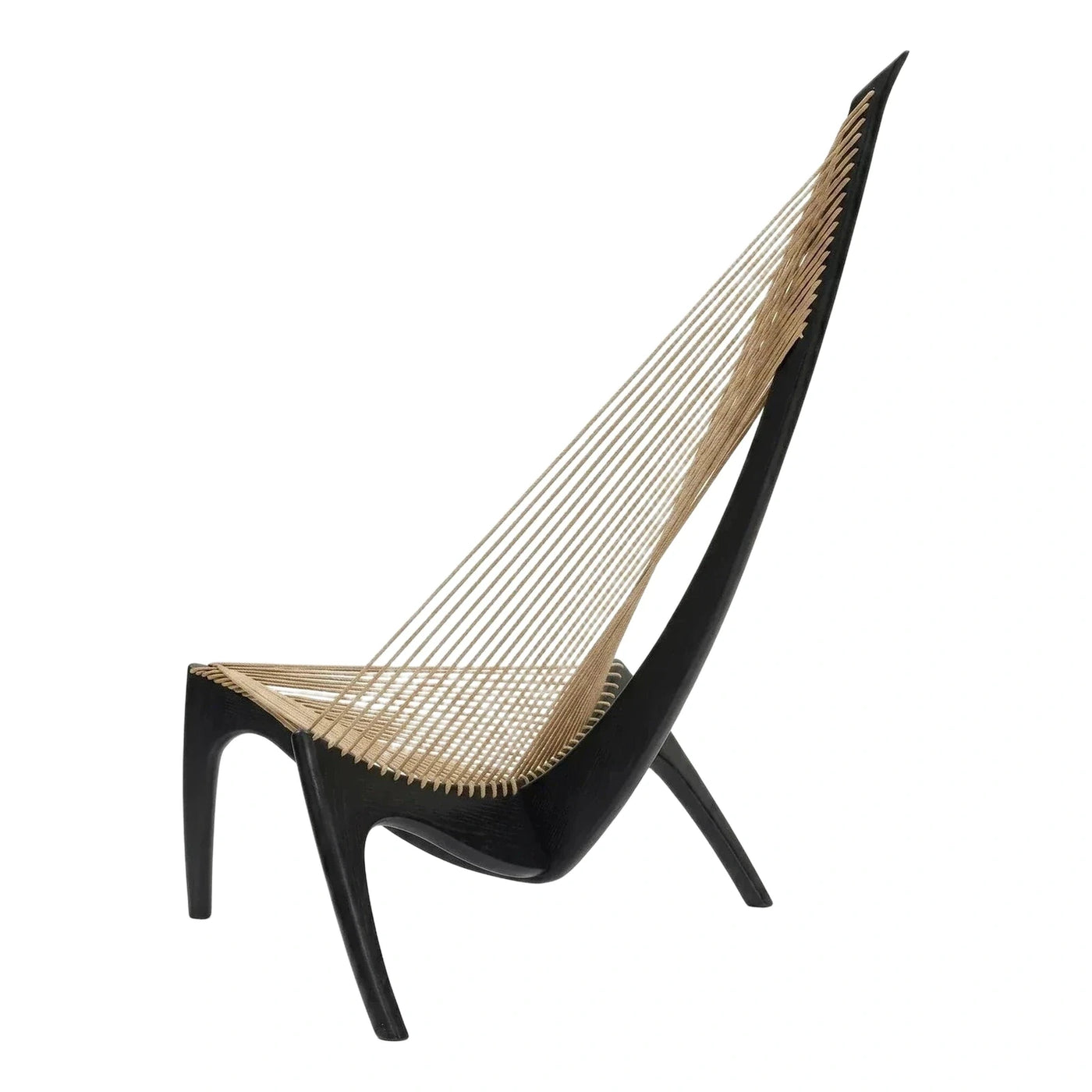 Sculptural Black Wood Cord Woven Lounge Chair