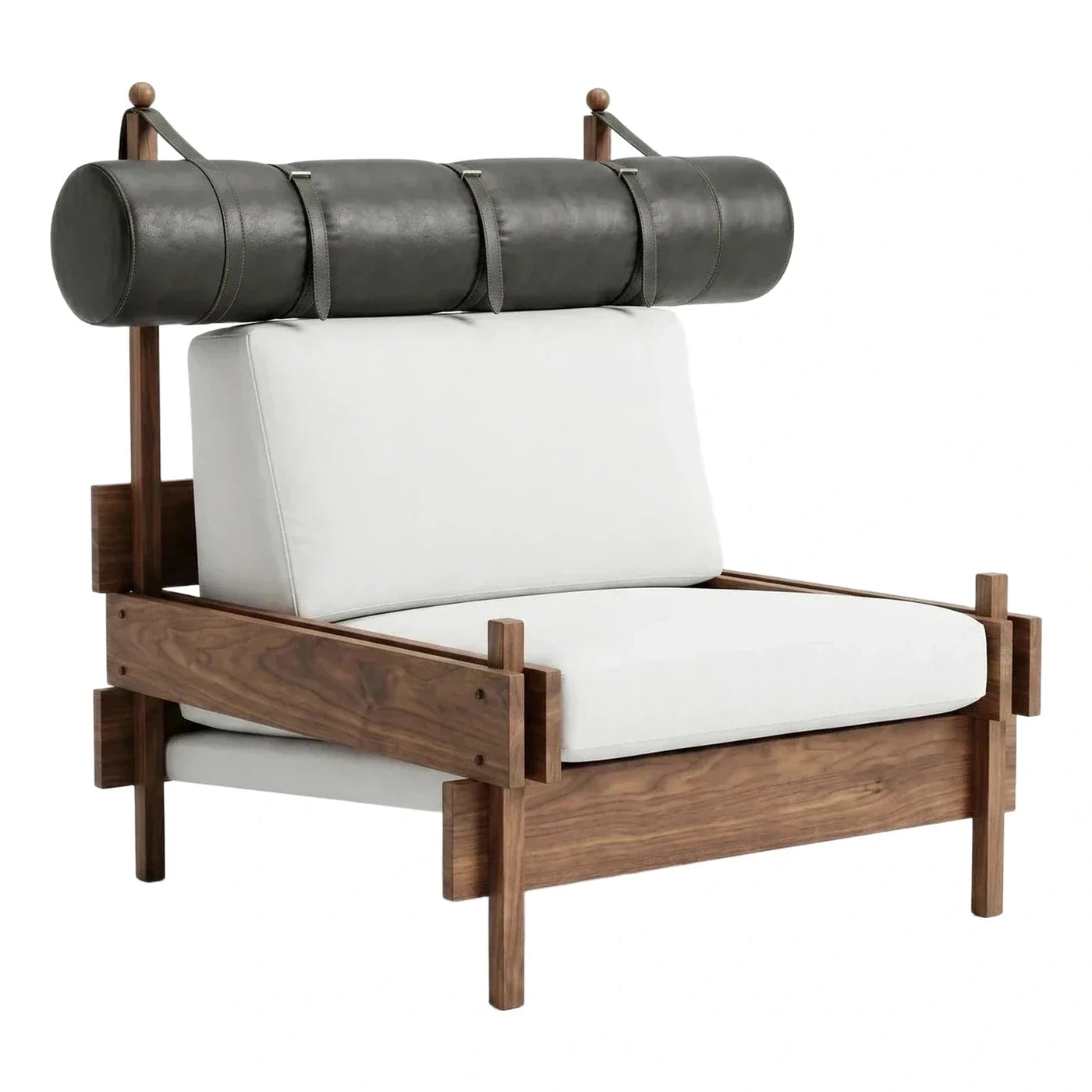 Modern Wooden Lounge Chair with Suspended Leather Headrest