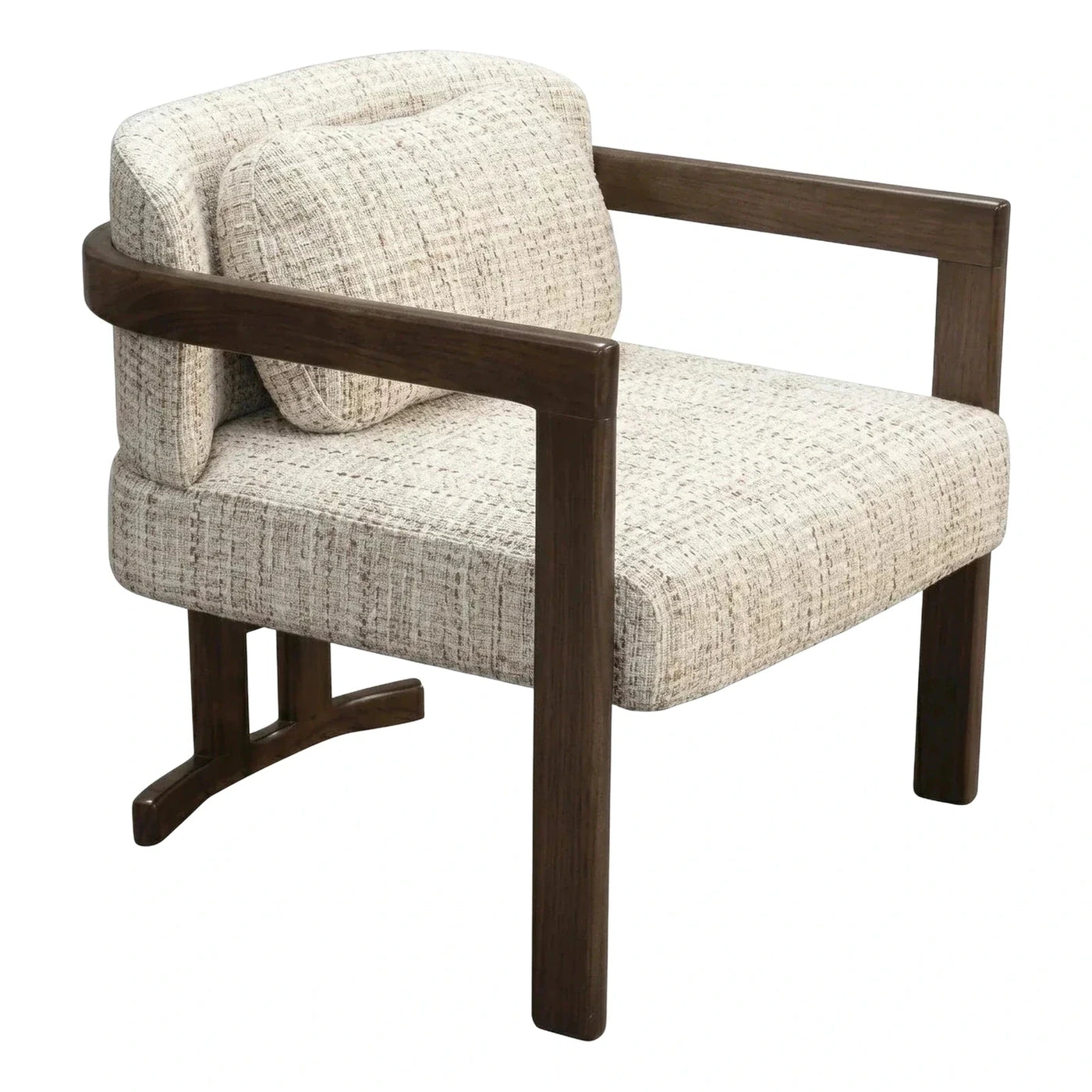 Modern Textured Cream Armchair with Dark Wood Frame