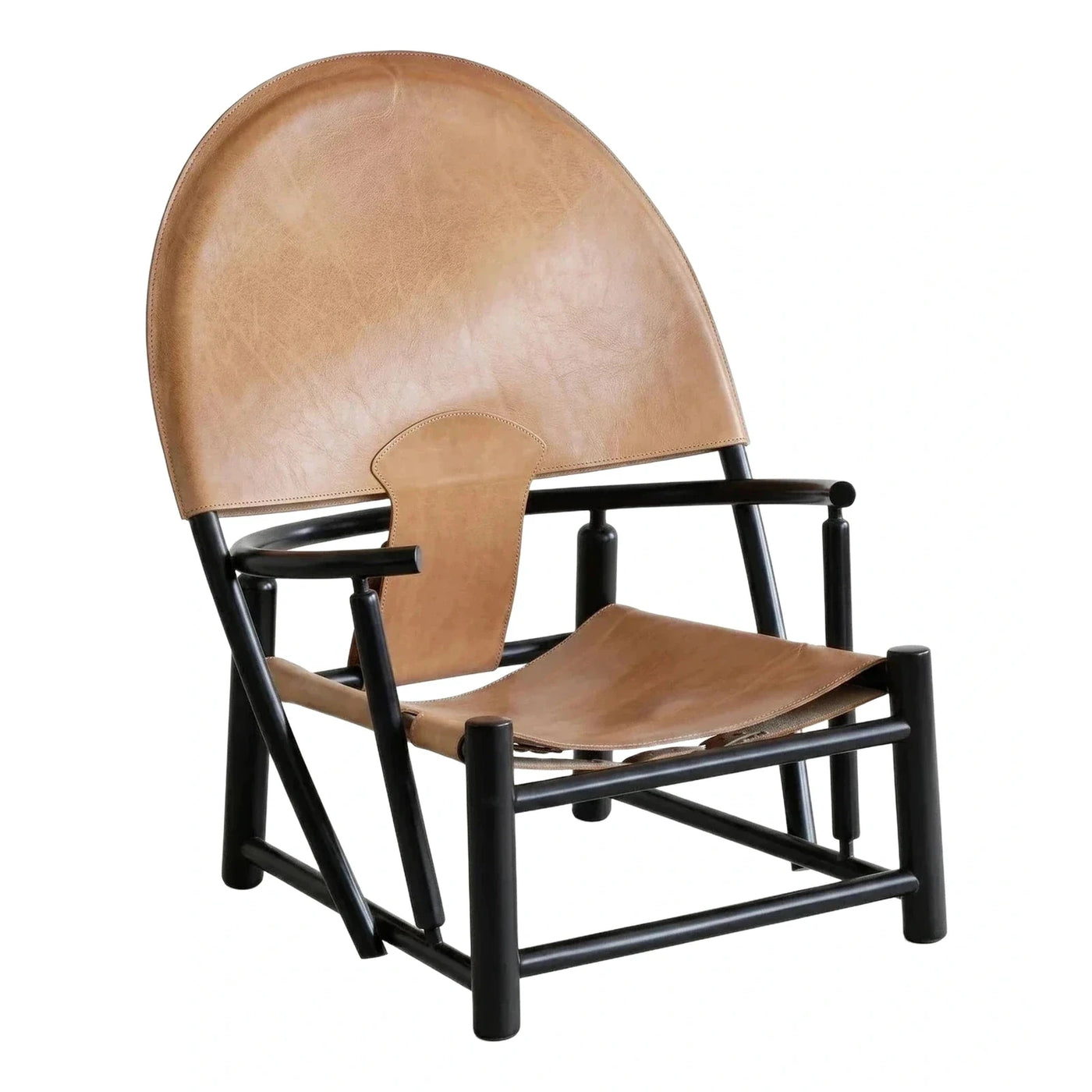 Modern Tan Leather Lounge Chair Black Wood Frame