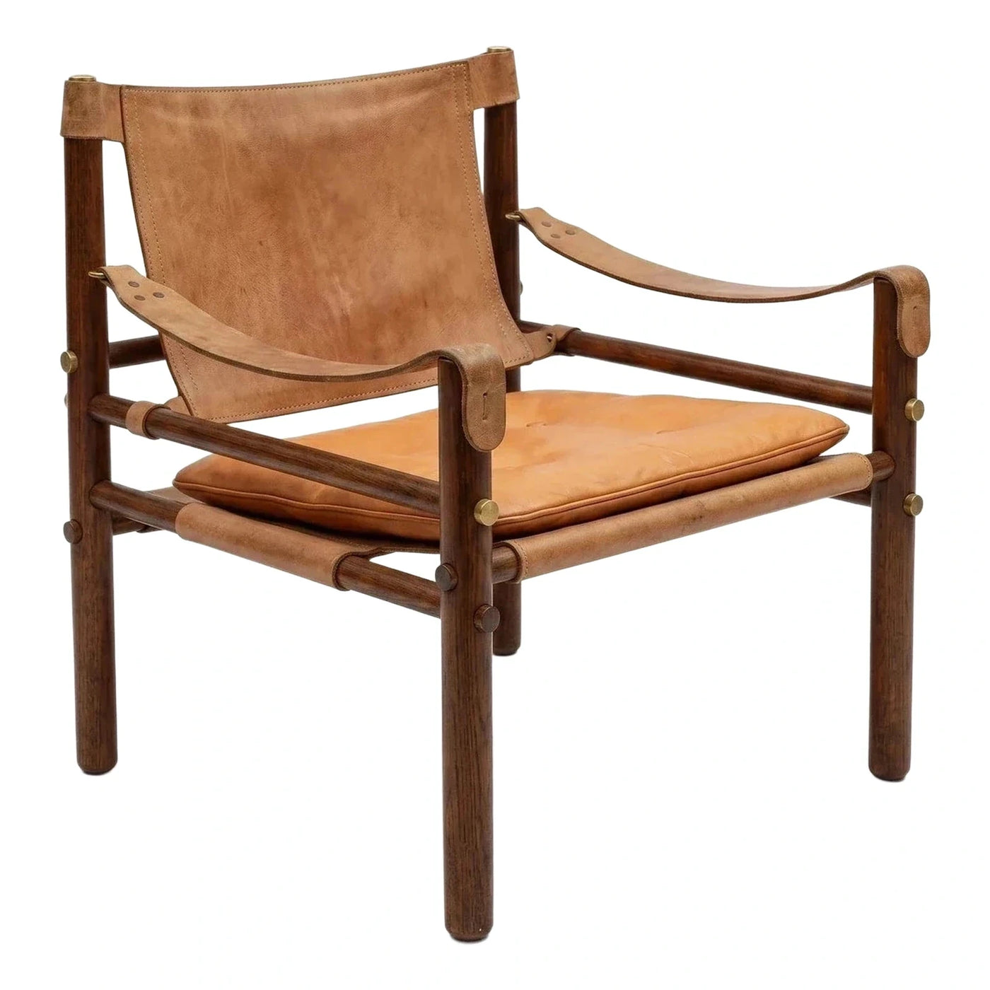 Dark Wood Frame Leather Sling Lounge Chair