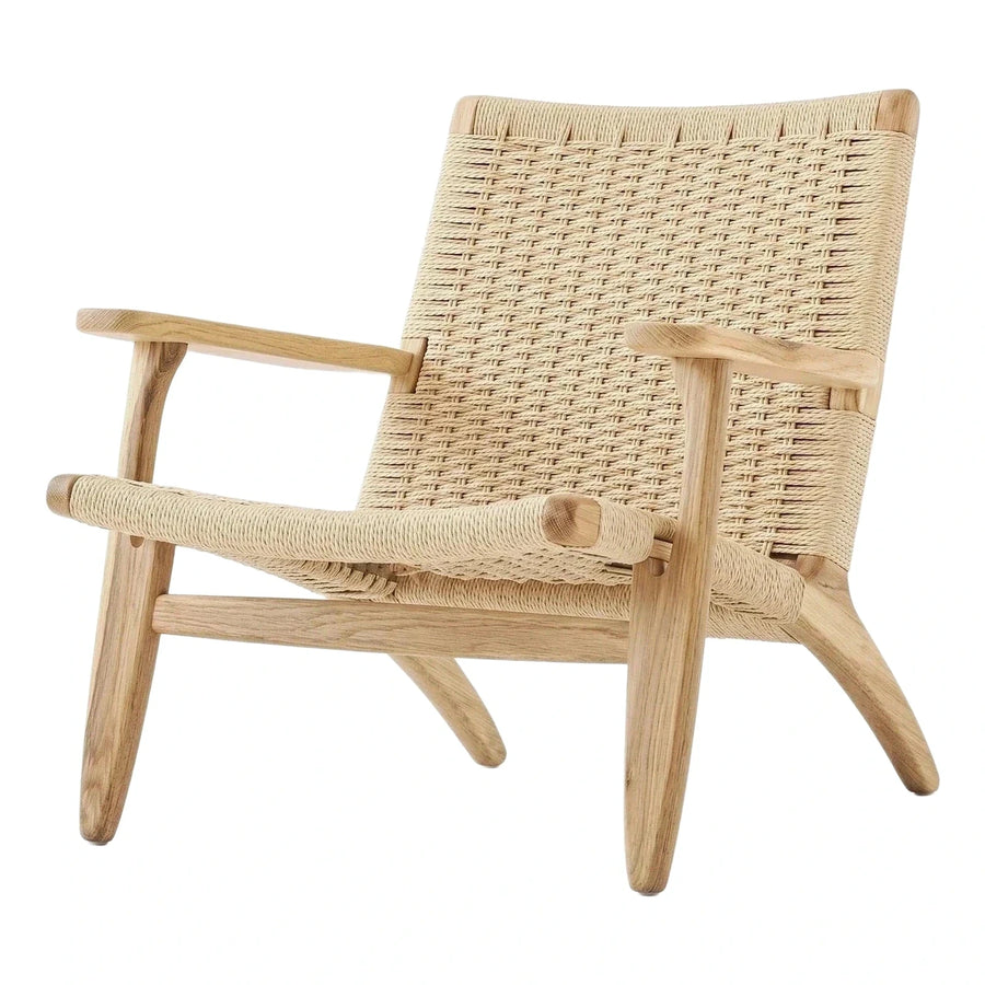 Natural Woven Cord Armchair with Light Wood Frame