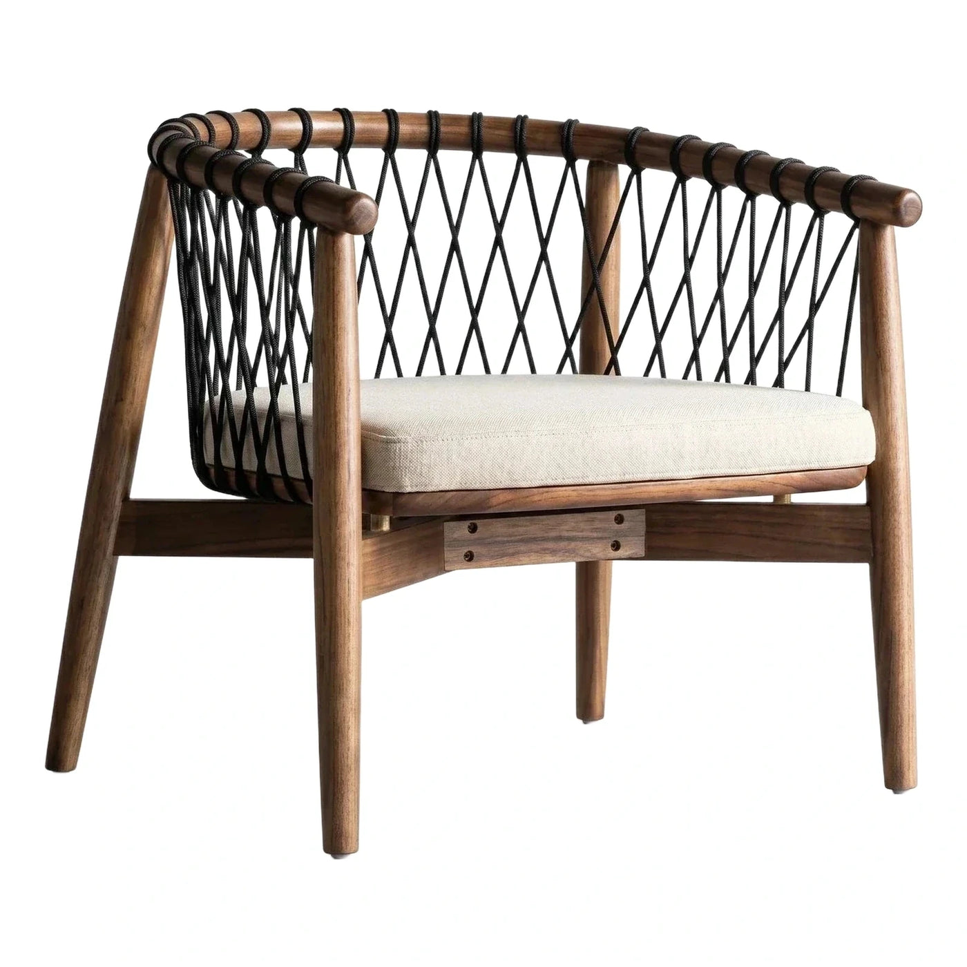 Walnut Wood Lounge Chair with Woven Cord Back