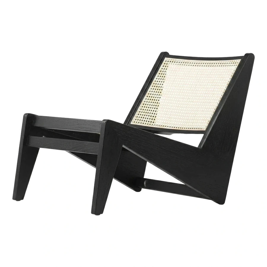 Modern Black Wood Lounge Chair with Cane Back
