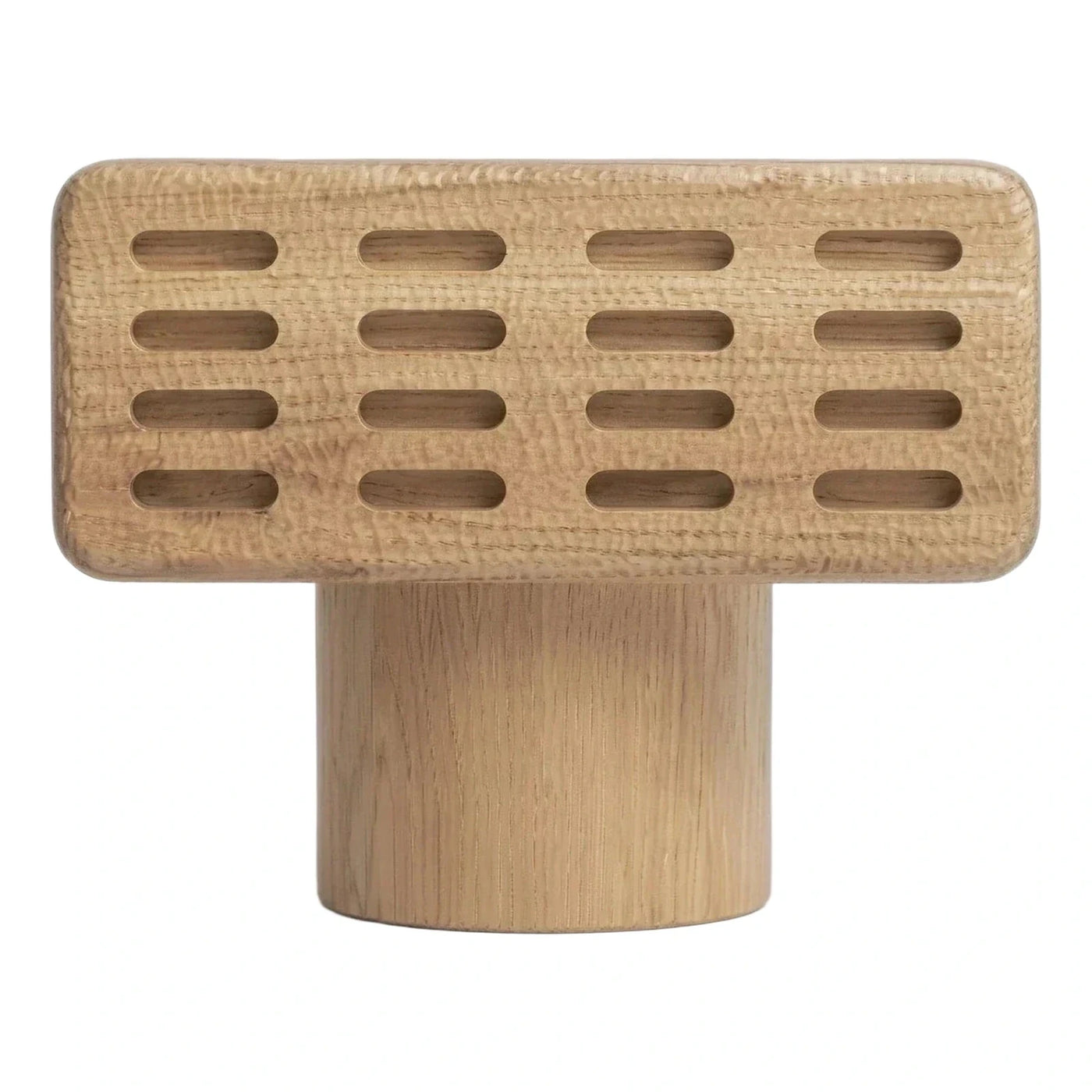 Perforated Light Wood Stool with Cylindrical Base