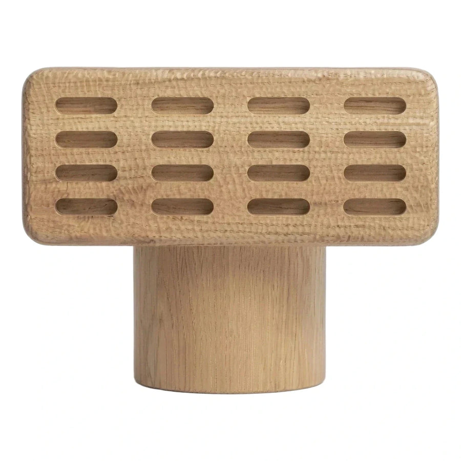 Perforated Light Wood Stool with Cylindrical Base