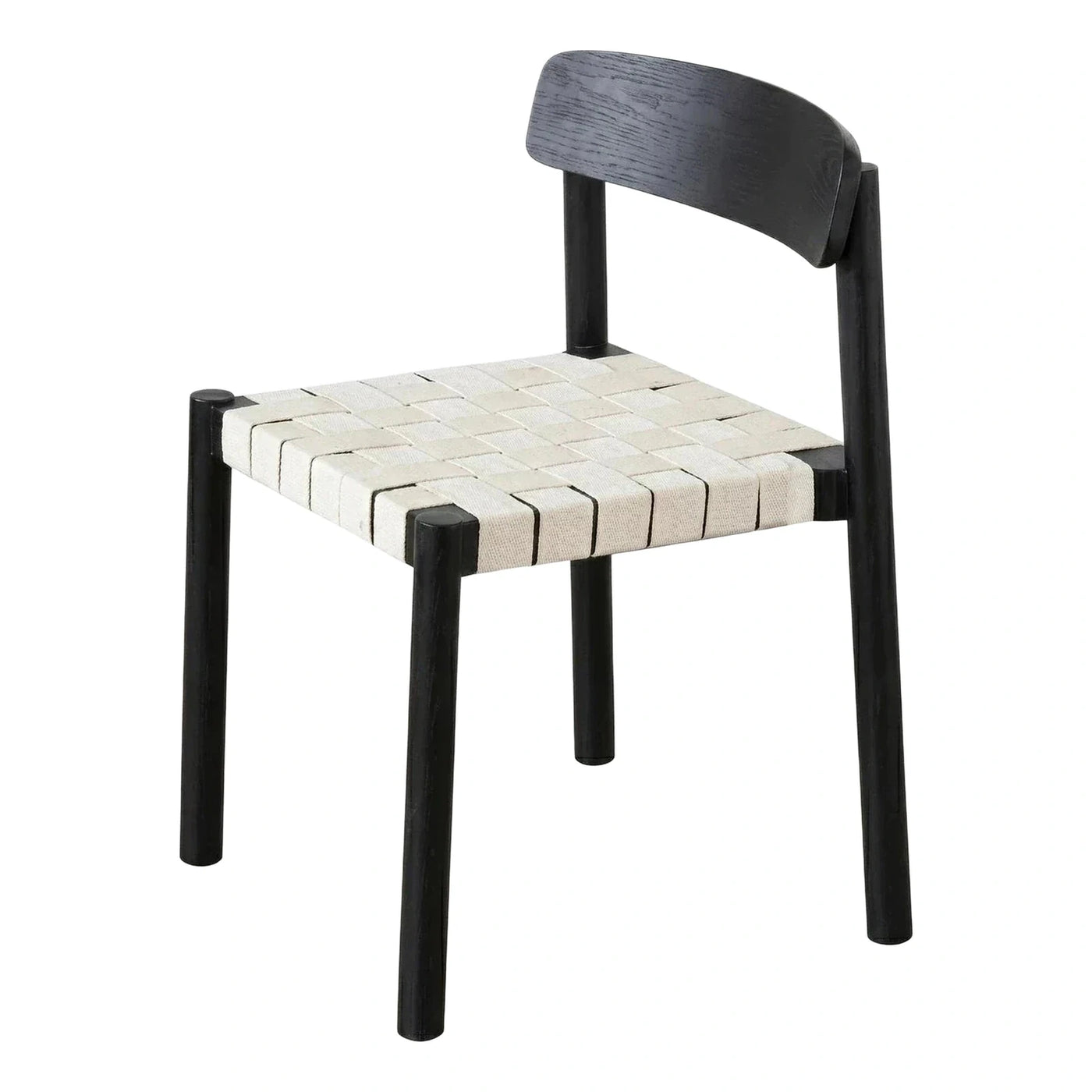Modern Black Wood Chair with Woven Cream Seat