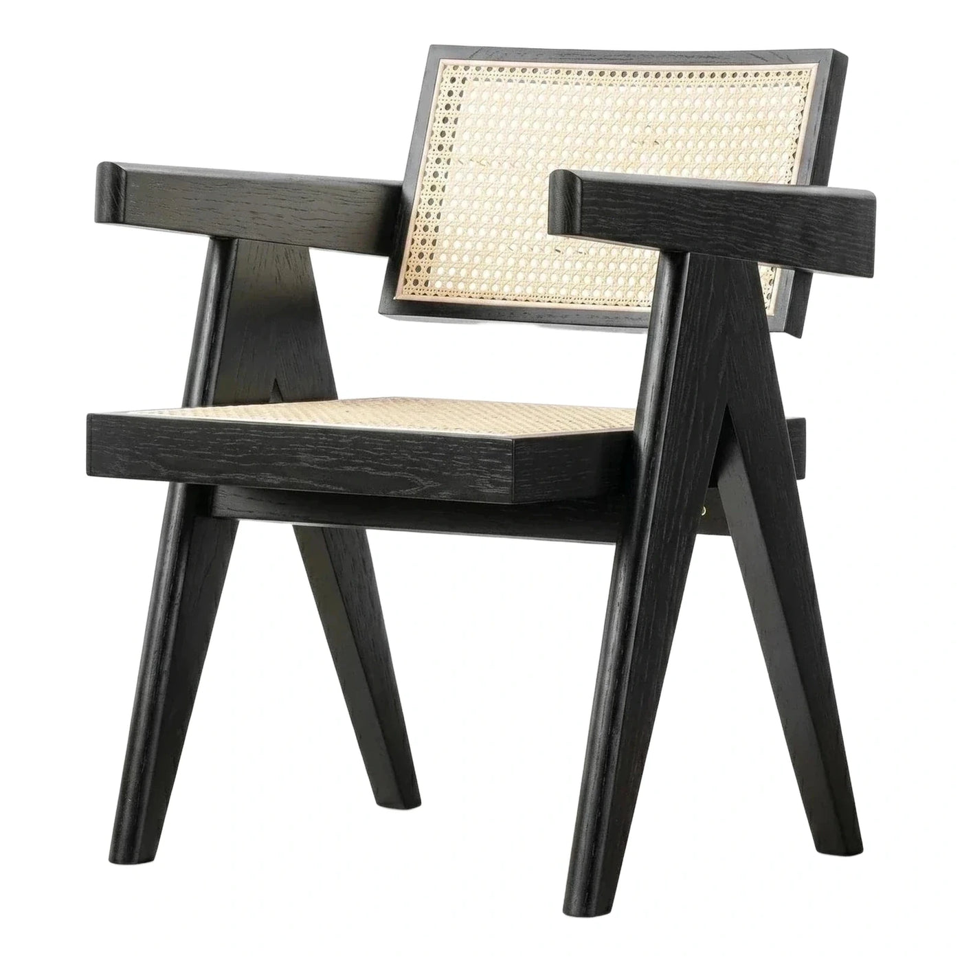 Modern Black Wood Armchair with Cane Webbing