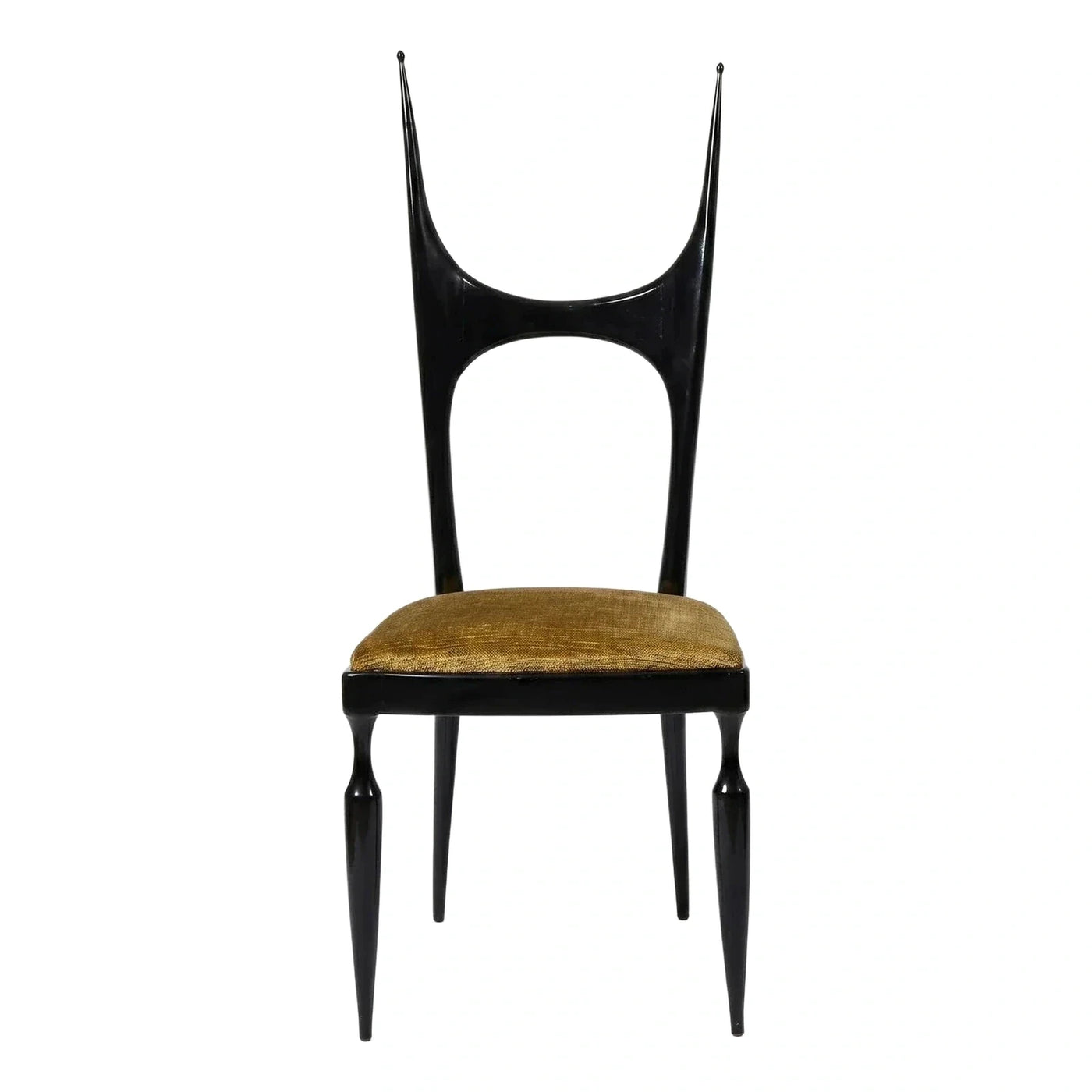 Sculptural Black Lacquer Dining Chair with Gold Seat