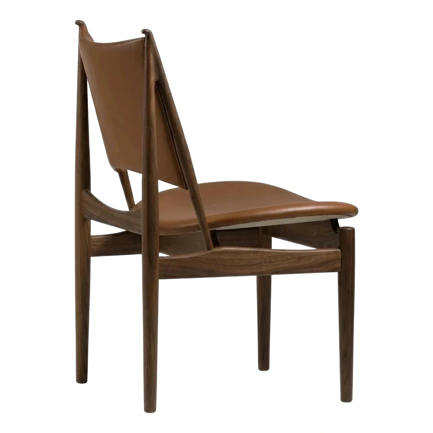 Dark Wood Frame Brown Leather Dining Chair