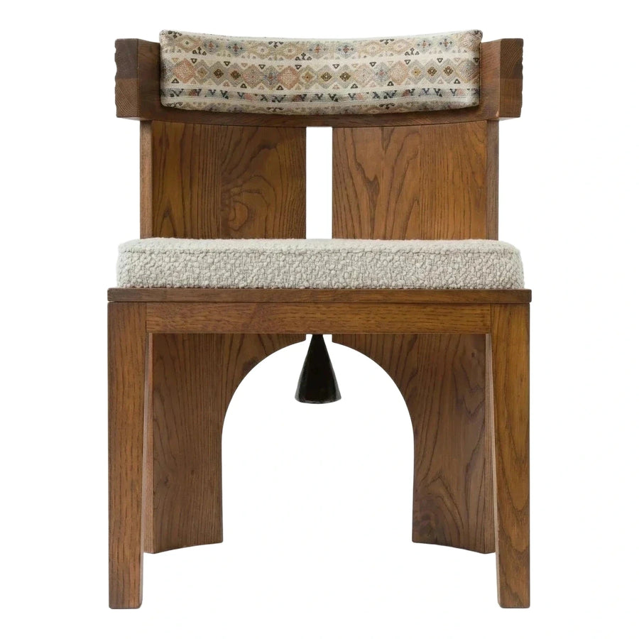 Solid Wood Accent Chair with Patterned Headrest