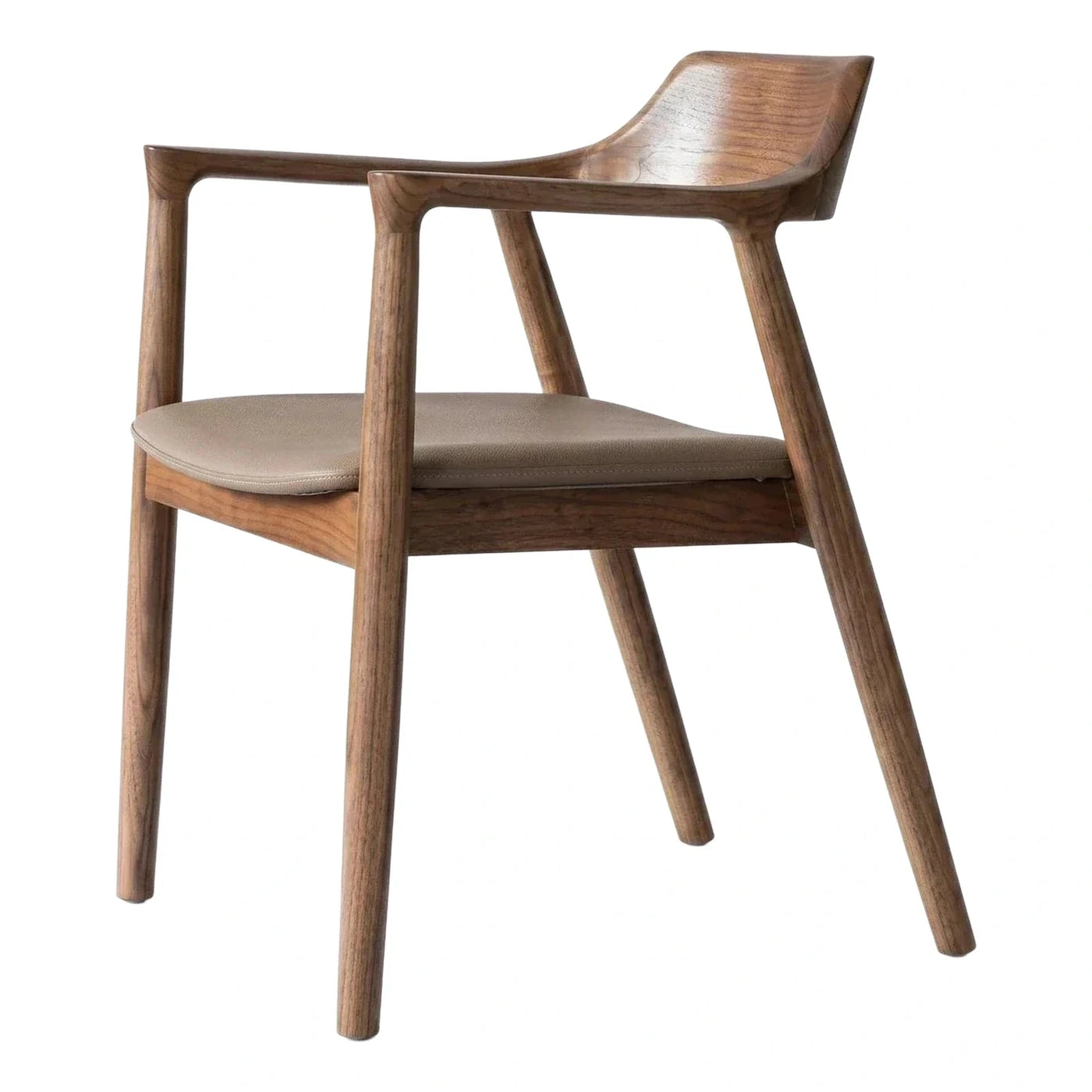 Modern Walnut Wood Armchair with Beige Leather Seat
