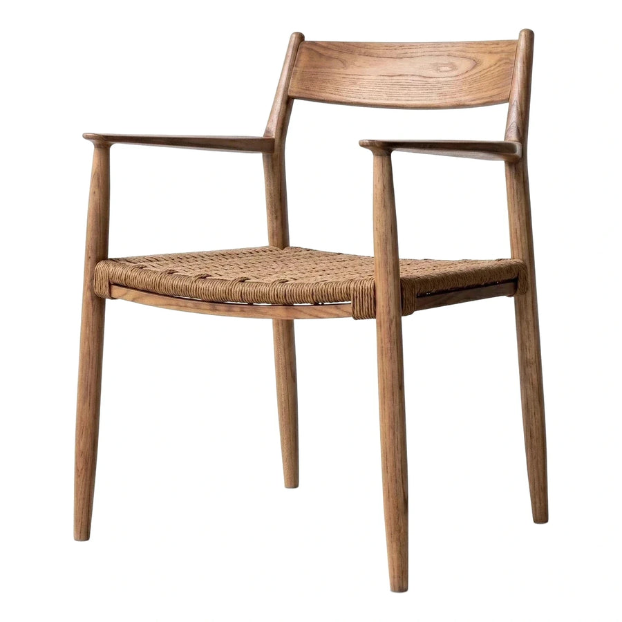 Natural Wood Armchair with Woven Seat