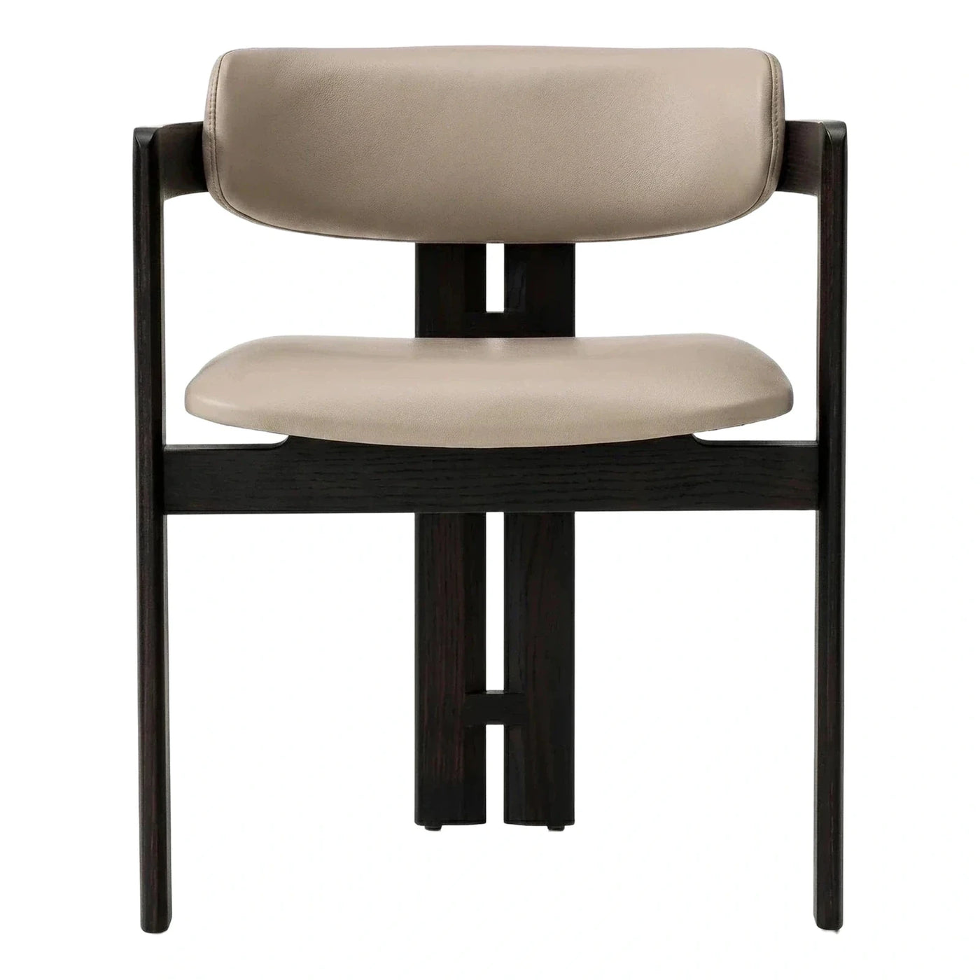 Modern Dark Wood Frame Beige Leather Dining Chair