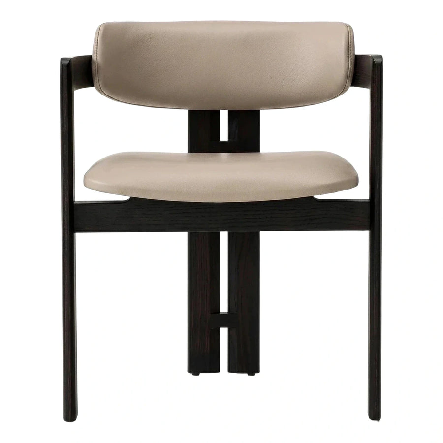 Modern Dark Wood Frame Beige Leather Dining Chair