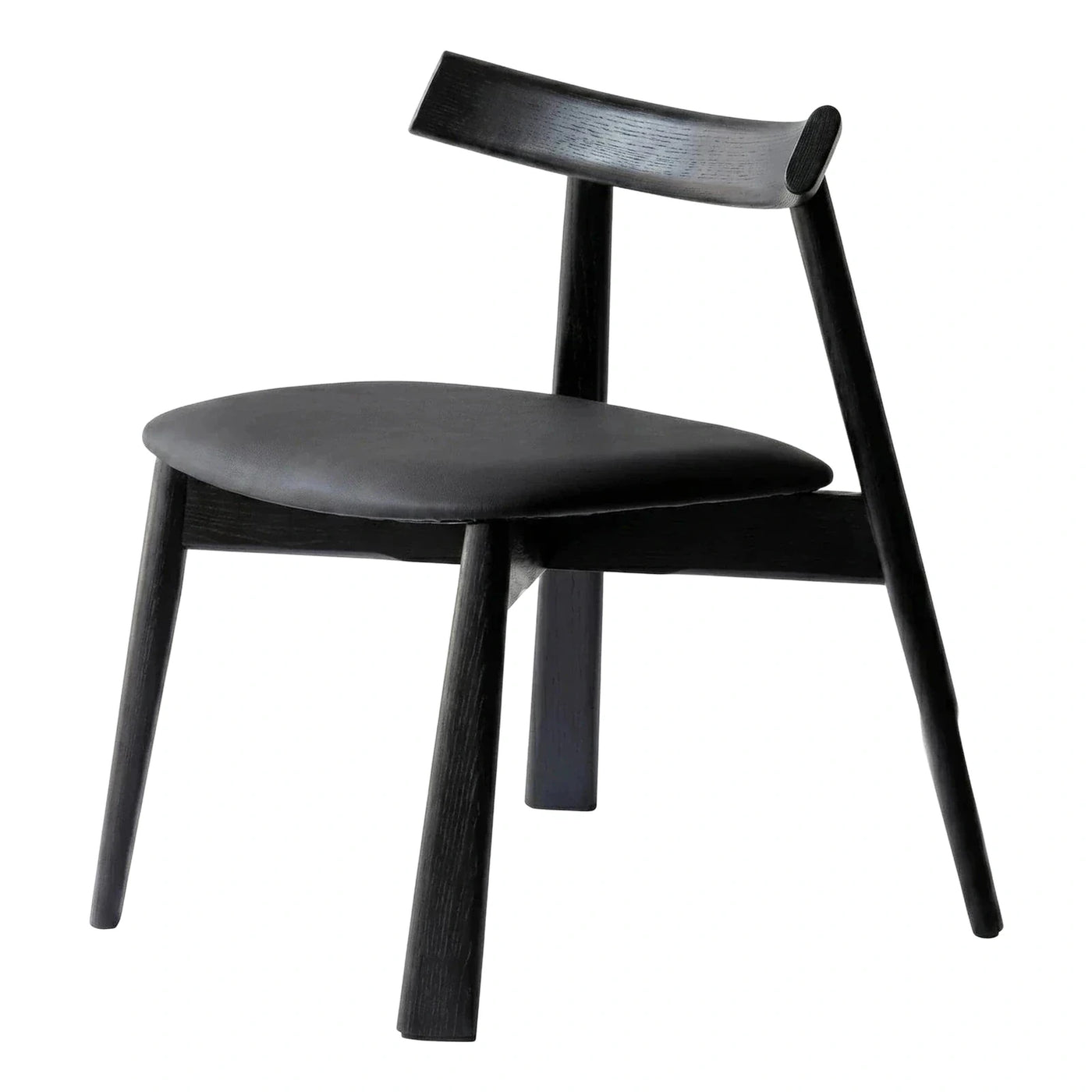 Modern Black Wood Dining Chair with Leather Seat