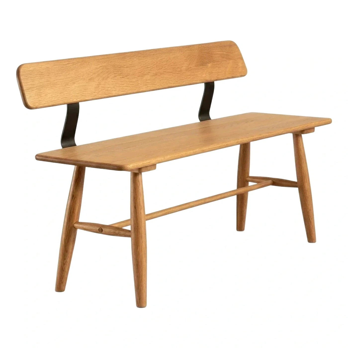 Solid Wood Dining Bench with Black Metal Backrest