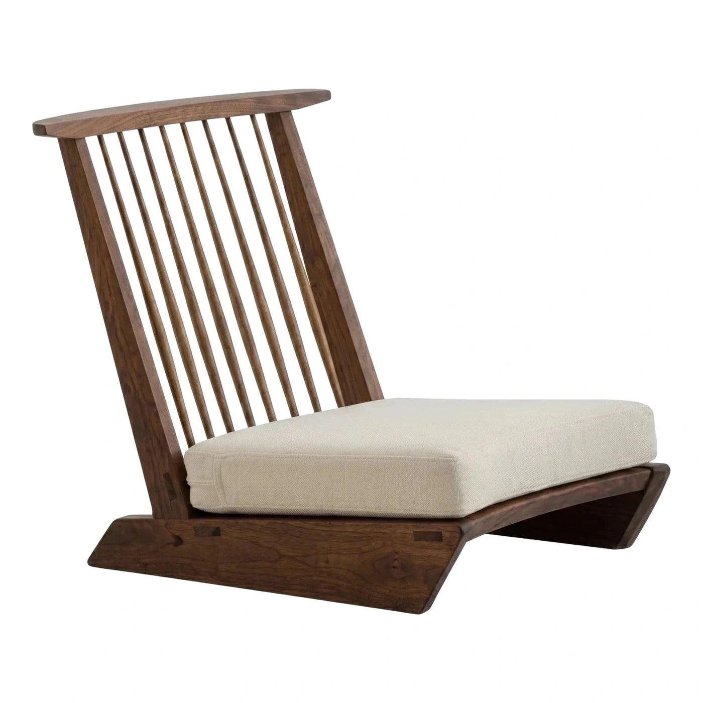 Modern Dark Wood Floor Lounge Chair Cream Cushion
