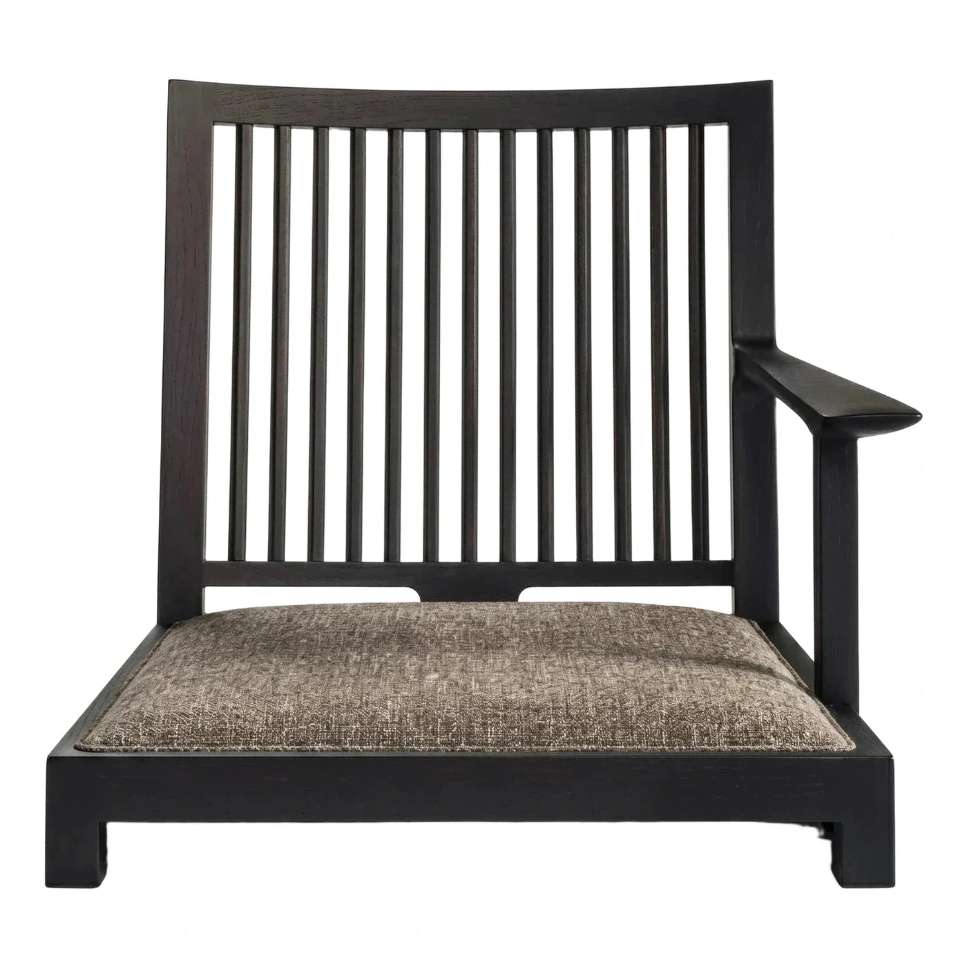 Dark Wood Vertical Slat Lounge Chair with Cushion