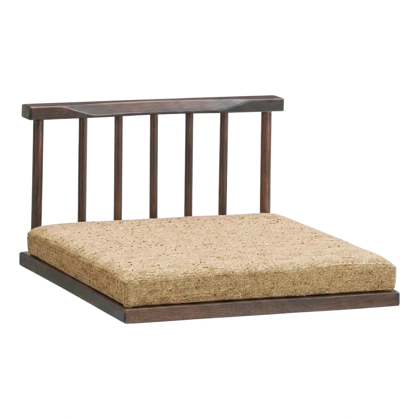 Dark Wood Floor Chair with Textured Beige Cushion